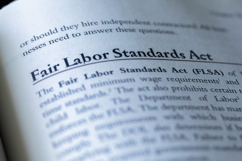 A part referring to Fair Labor Standards Act, FLSA, written in a legal business law textbook